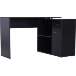 HOMCOM Bureau Informatique Multimédia Modulable Multi-rangements Double Niche + Tiroir Panneaux Particules Noir