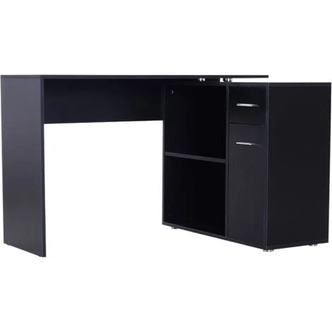 HOMCOM Bureau Informatique Multimédia Modulable Multi-rangements Double Niche + Tiroir Panneaux Particules Noir