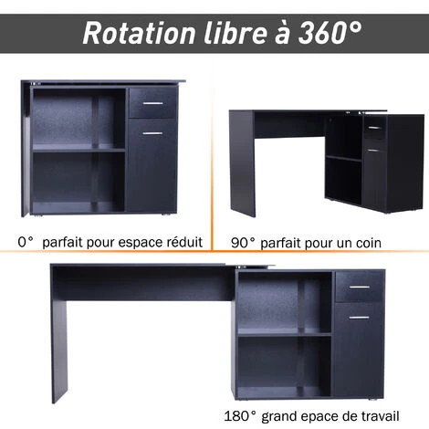 HOMCOM Bureau Informatique Multimédia Modulable Multi-rangements Double Niche + Tiroir Panneaux Particules Noir – Image 4