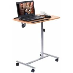 COSTWAY Table De Lit à Roulettes Table D’Ordinateur Mobile 71-93 Cm Hauteur Réglable Tablette Surface Pour Souris 64 X 45cm