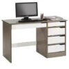 Bureau HUGO Avec Rangement 5 Tiroirs Style Scandinave En Pin Massif Lasuré Taupe Et Blanc