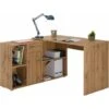 Bureau D'angle CARMEN Table Avec Meuble De Rangement Intégré Et Modulable Avec 4 étagères 1 Porte Et 1 Tiroir, Décor Chêne Sauvage