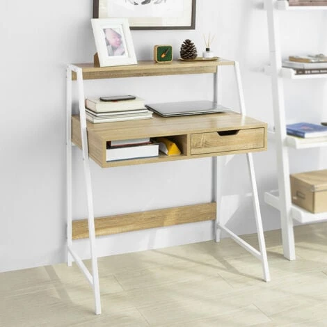 Bureau Informatique Table De Bureau Secrétaire Table Plan De Travail Avec Tiroir Et étagère - Cadre Métal,SoBuy FWT63-N – Image 2