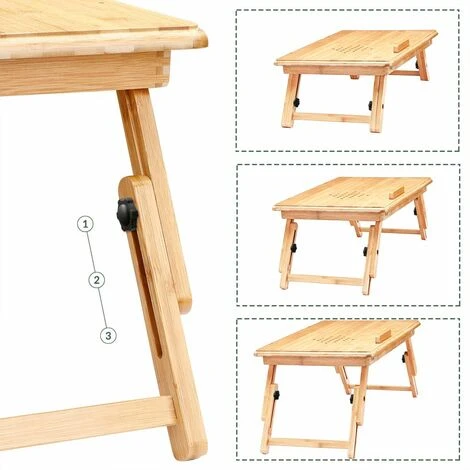 DEUBA - Table De Lit En Bambou Support Pour Ordinateur Pliable Inclinable Avec Tiroir – Image 3