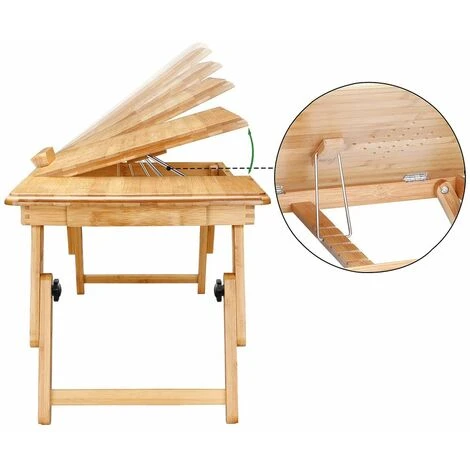 DEUBA - Table De Lit En Bambou Support Pour Ordinateur Pliable Inclinable Avec Tiroir – Image 5