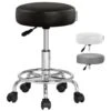 Tabouret à Roulettes Siège Rembourré Pivotant 360° Hauteur Réglable Noir Blanc Noir