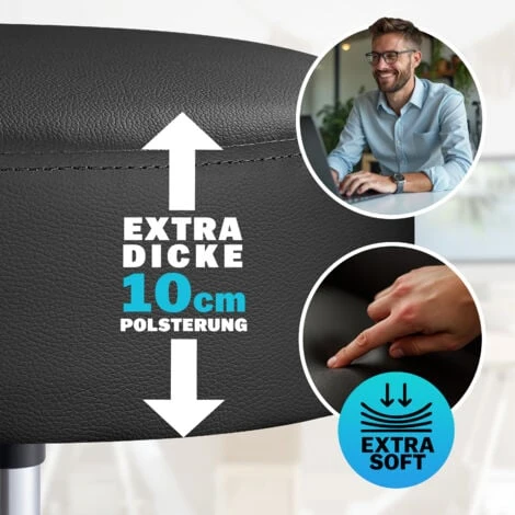 Tabouret à Roulettes Siège Rembourré Pivotant 360° Hauteur Réglable Noir Blanc Noir – Image 2