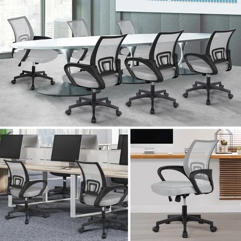 Yaheetech Chaise De Bureau Ergonomique Maille Fauteuil Ordinateur à Roulettes Inclinable Pivotant Siège Et Base Plus Larges Hauteur Réglable Avec Accoudoirs Gris Clair – Image 2