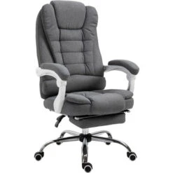 HOMCOM Fauteuil De Bureau Manager Grand Confort Repose-pied Dossier Inclinable Accoudoirs Rembourrés Lin Gris
