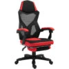 HOMCOM HOMCOM Fauteuil Gaming Chaise Gamer Dossier Et Hauteur Réglable Roulettes Pivotantes Repose-pied Tissu Maille Rouge Noir