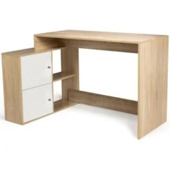 Bureau D'angle En Forme De L BOB Imitation Hêtre Portes Blanches
