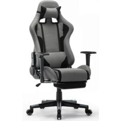 Chaise Gaming Avec Repos-pieds - Fauteuil Gaming Chaise De Bureau Ergonomique - Siège Pivotant - Gris - IntimaTe WM Heart