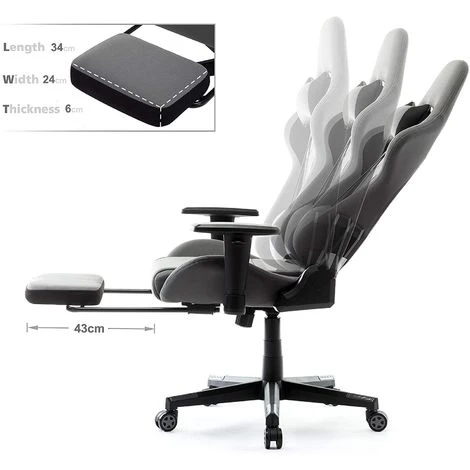 Chaise Gaming Avec Repos-pieds - Fauteuil Gaming Chaise De Bureau Ergonomique - Siège Pivotant - Gris - IntimaTe WM Heart – Image 4