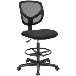Tabouret Avec Repose-pieds Circulaire Hauteur Réglable Siège Ergonomique Rotatif Fauteuil De Bureau Sans Accoudoirs Revêtement De L'assise En Tissu Charge Maximale 120 Kg Noir