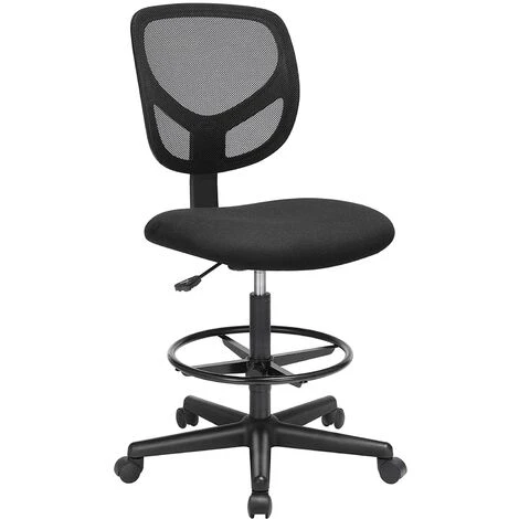 Tabouret Avec Repose-pieds Circulaire Hauteur Réglable Siège Ergonomique Rotatif Fauteuil De Bureau Sans Accoudoirs Revêtement De L'assise En Tissu Charge Maximale 120 Kg Noir