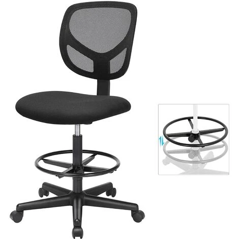 Tabouret Avec Repose-pieds Circulaire Hauteur Réglable Siège Ergonomique Rotatif Fauteuil De Bureau Sans Accoudoirs Revêtement De L'assise En Tissu Charge Maximale 120 Kg Noir – Image 4