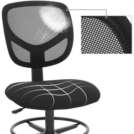 Tabouret Avec Repose-pieds Circulaire Hauteur Réglable Siège Ergonomique Rotatif Fauteuil De Bureau Sans Accoudoirs Revêtement De L'assise En Tissu Charge Maximale 120 Kg Noir – Image 5