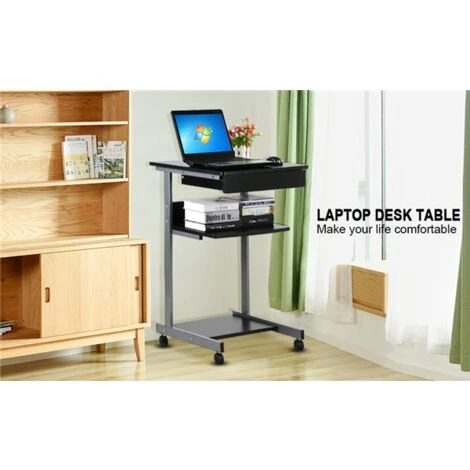 Yaheetech Bureau Ordinateur Roulant Table Informatique Poste De Travail /1 Tiroir Et 2 Etagères / 56 X 51 X 79 Cm Noir – Image 5