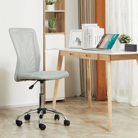 Vinsetto Chaise De Bureau Ergonomique Hauteur Réglable Piètement Chromé Pivotant 360° Revêtement Maille Gris – Image 2