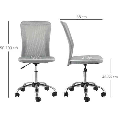 Vinsetto Chaise De Bureau Ergonomique Hauteur Réglable Piètement Chromé Pivotant 360° Revêtement Maille Gris – Image 3