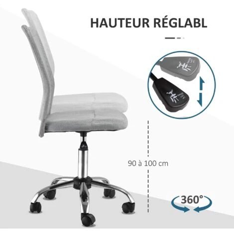 Vinsetto Chaise De Bureau Ergonomique Hauteur Réglable Piètement Chromé Pivotant 360° Revêtement Maille Gris – Image 5