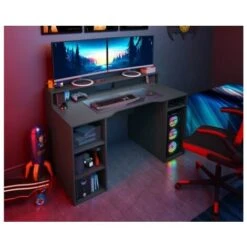Bureau GAMER PC Gris Anthracite Avec étagères Gris Anthracite
