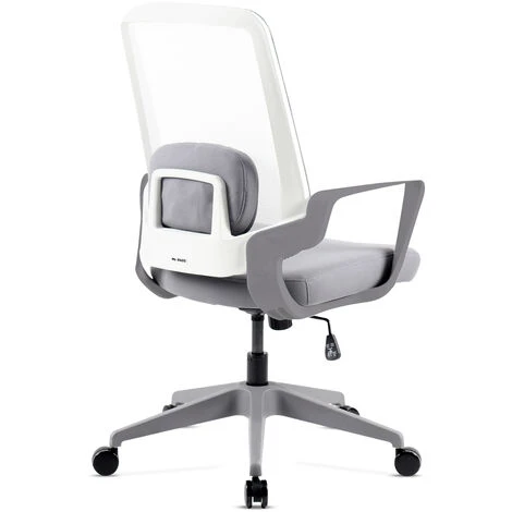 Chaise De Bureau Avec Roulettes, Chaise De Bureau Ergonomique A Hauteur Reglable, Chaise D'ordinateur Avec Accoudoirs, Chaise Pivotante Avec Dossier Inclinable Et Coussin Lombaire, Blanche – Image 3