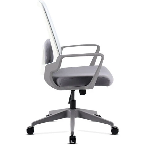 Chaise De Bureau Avec Roulettes, Chaise De Bureau Ergonomique A Hauteur Reglable, Chaise D'ordinateur Avec Accoudoirs, Chaise Pivotante Avec Dossier Inclinable Et Coussin Lombaire, Blanche – Image 4