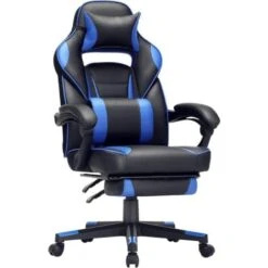 Songmics Fauteuil Gamer, Chaise Gaming, Siège De Bureau Réglable, Avec Repose-pieds Télescopique, Ergonomique, Mécanisme Basculent, Appui-tête, Support Lombaire, Charge 150 Kg, Noir Et Bleu OBG073B04
