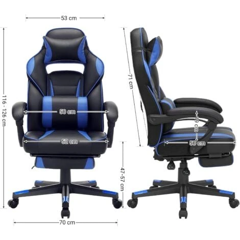 Songmics Fauteuil Gamer, Chaise Gaming, Siège De Bureau Réglable, Avec Repose-pieds Télescopique, Ergonomique, Mécanisme Basculent, Appui-tête, Support Lombaire, Charge 150 Kg, Noir Et Bleu OBG073B04 – Image 5