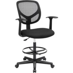 Songmics Fauteuil De Bureau, Siège Ergonomique, Tabouret, Avec Repose-Pieds Réglable En Hauteur, Pivotant Sur 360°, Pour Bureau Debout, Noir OBN25BK
