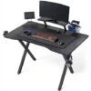Yaheetech Bureau Gaming 110x70cm Bureau Gamer Ergonomique Table De Jeu Pour Ordinateur PC Domicile Avec Support De Moniteur, Porte-gobelet, Support De Poignée