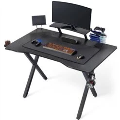 Yaheetech Bureau Gaming 110x70cm Bureau Gamer Ergonomique Table De Jeu Pour Ordinateur PC Domicile Avec Support De Moniteur, Porte-gobelet, Support De Poignée