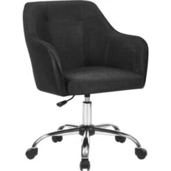 Songmics Fauteuil De Bureau, Chaise Pivotante Confortable, Siège Ergonomique, Réglable En Hauteur, Charge 120 Kg, Cadre En Acier, Tissu Imitation Lin, Pour Bureau, Noir OBG019B01