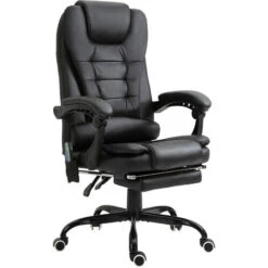 Vinsetto Fauteuil De Bureau Direction Massant Hauteur Réglable Dossier Inclinable Repose-pied + Coussin Lombaires Intégrés Revêtement Synthétique Noir