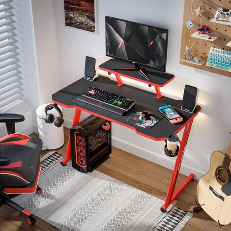 Bureau Gaming, Bureau D'Ordinateur Grand Pour Gamer, En Fibre De Carbone, Support Poignée, Ecouteurs Rotatif, Porte Gobelet - IntimaTe WM Heart – Image 2