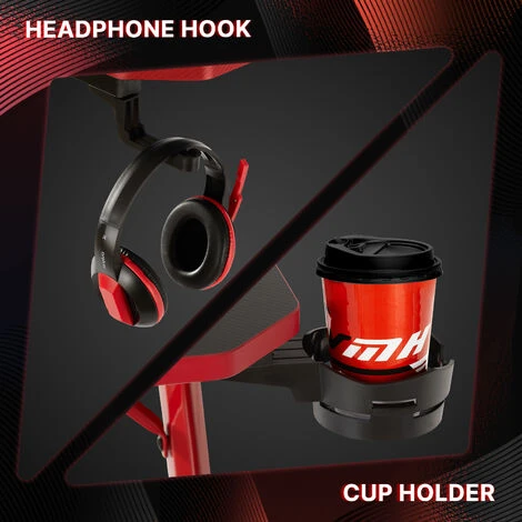 Bureau Gaming, Bureau D'Ordinateur Grand Pour Gamer, En Fibre De Carbone, Support Poignée, Ecouteurs Rotatif, Porte Gobelet - IntimaTe WM Heart – Image 5