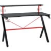 HOMCOM Bureau Gaming Bureau Gamer Bureau Informatique Bracket Casque Enceintes Porte-gobelet Grand Plateau MDF + étagère écran Châssis Métal Rouge Noir