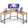 Soges Bureau Informatique Coin En Forme De L Table 150 + 150cm En Bois Pour Ordinateur Portable Station De Travail Avec Support CPU étude Table Pour Maison Et Bureau Chêne Et Noir, LD-Z01OK