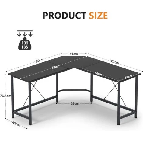 Soges Bureau Informatique Coin En Forme De L Table 150 + 150cm En Bois Pour Ordinateur Portable Station De Travail Avec Support CPU étude Table Pour Maison Et Bureau Noir Et Noir, LD-Z01 – Image 2
