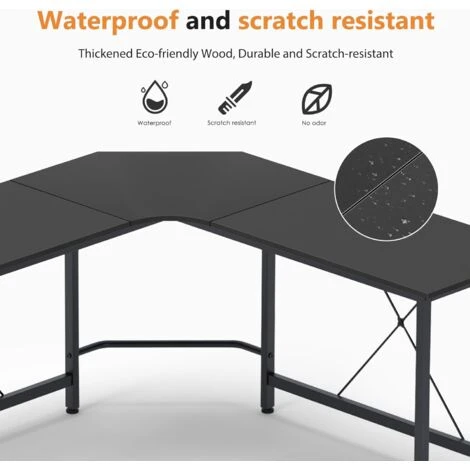 Soges Bureau Informatique Coin En Forme De L Table 150 + 150cm En Bois Pour Ordinateur Portable Station De Travail Avec Support CPU étude Table Pour Maison Et Bureau Noir Et Noir, LD-Z01 – Image 5