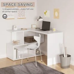 WOLTU Table De Bureau En Aggloméré.Table De Travail PC Table D'ordinateur Avec étagères. 120x100x77cm.Blanc