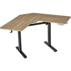 Bureau Assis Debout électrique - Bureau Réglable En Hauteur - Bureau électrique Réglable - Bureau D'angle - Alu. Noir Aspect Chêne Clair