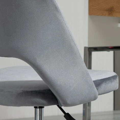 Chaise De Bureau Design Contemporain Dossier Ergonomique Ajouré Strié Hauteur Réglable Pivotante 360° Piètement Chromé Velours Gris – Image 4