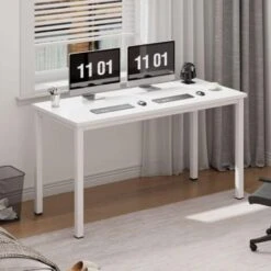 Soges Bureau Informatique Meuble De Bureau Pour Ordinateur Poste De Travail Table D’étude Table Salle à Manger Pour Maison Bureau,100 * 60cm,Blanc AC3DW-100-UK