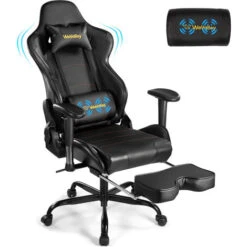WeValley Fauteuil Gamer, Chaise Gaming Avec Repose-Pieds Télescopique, Ergonomique, Accoudoirs 3D, Noir