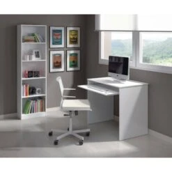 Dmora Bureau Dayton, Bureau Avec étagère, Table D'étude De Support PC Pour Bureau Ou Chambre, Table De Travail, Cm 90x54h79, Blanc, Avec Emballage Renforcé