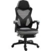 HOMCOM Fauteuil Gaming Chaise Gamer Dossier Et Hauteur Réglable Roulettes Pivotantes Repose-pied Tissu Maille Gris Noir