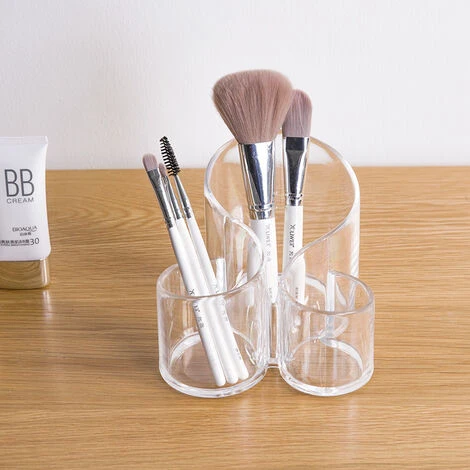 Organisateur De Maquillage /Cosmétique Pot De Rangement De Brosses Porte -stylo Pinceau 3 Compartiments Transparent Acrylique – Image 4