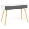 Bureau D'appoint Console 2 Tiroirs EMMIE Scandinave Bois Blanc Et Tiroirs Gris